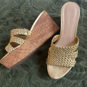 Kate Spade Gold Taravela Wedge Sandals excellent condition